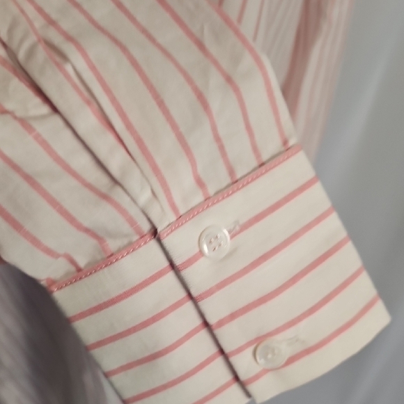 HARSHMAN White and Pink High Low Shirt Dress with Collar - Picture 6 of 9